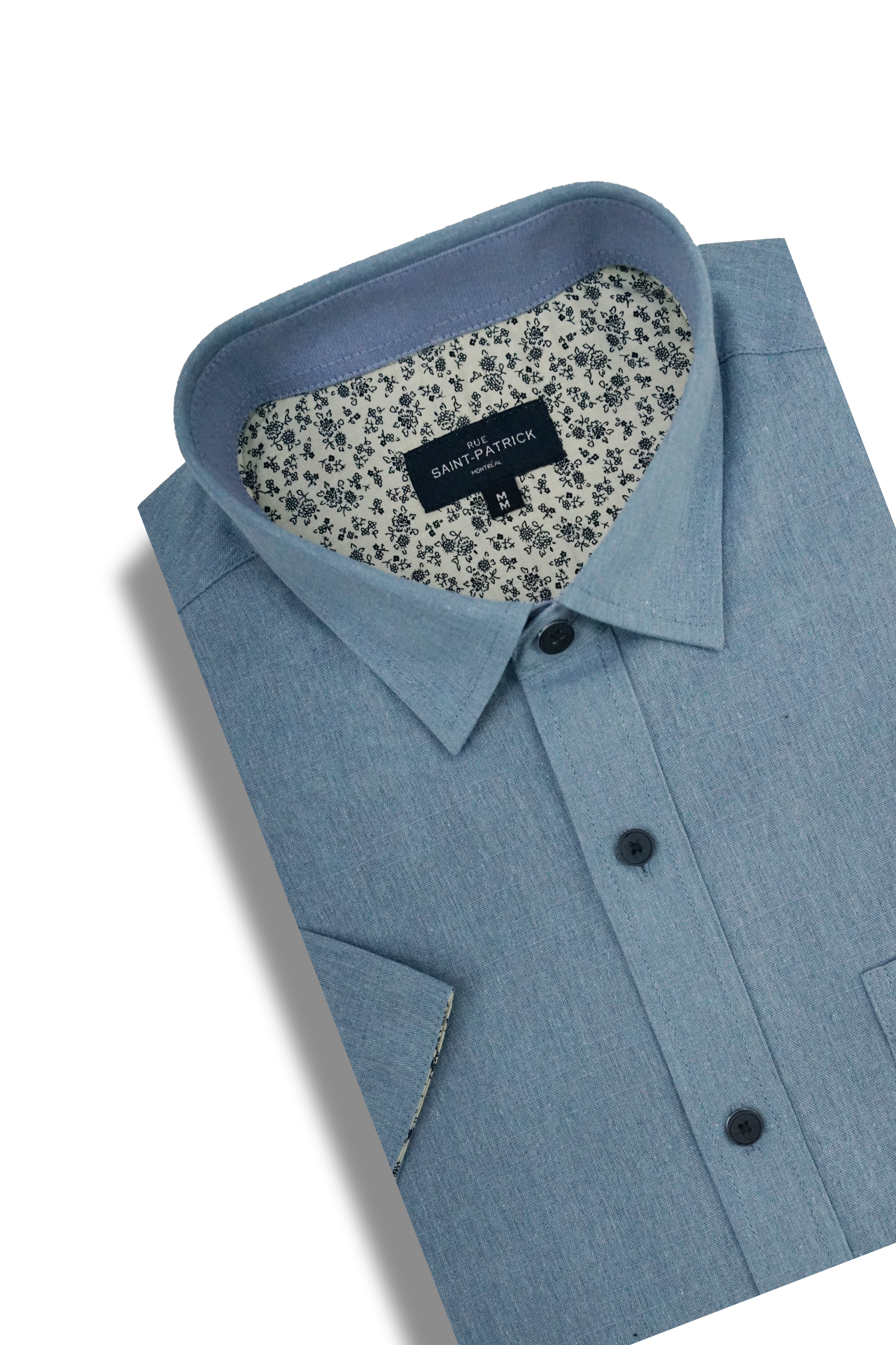 Sheffield Linen Blend Short Sleeve Shirt in Iceberg Blue