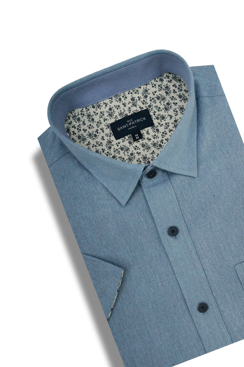 Sheffield Linen Blend Short Sleeve Shirt in Iceberg Blue