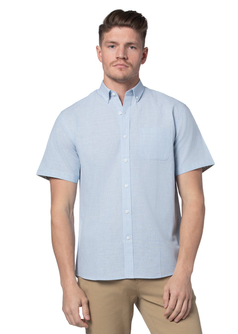Thornhill Linen Blend Short Sleeve Shirt in Sky Blue