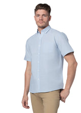 Thornhill Linen Blend Short Sleeve Shirt in Sky Blue