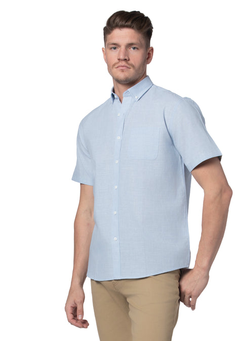 Thornhill Linen Blend Short Sleeve Shirt in Sky Blue