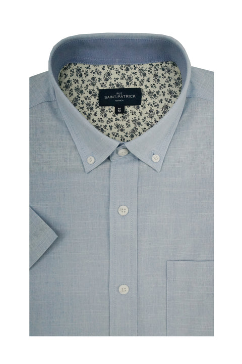 Thornhill Linen Blend Short Sleeve Shirt in Sky Blue