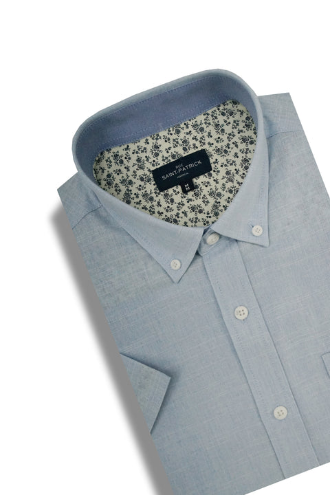 Thornhill Linen Blend Short Sleeve Shirt in Sky Blue