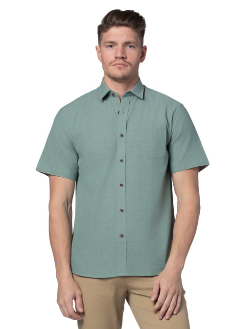 Leeds Linen Blend Short Sleeve Shirt in Mint Green