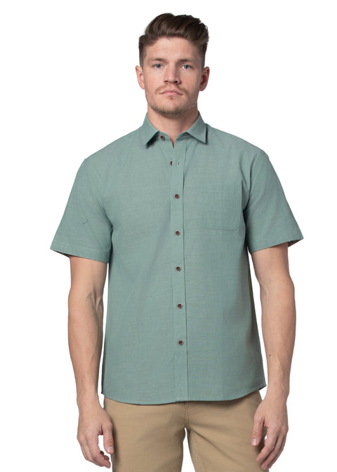 Leeds Linen Blend Short Sleeve Shirt in Mint Green
