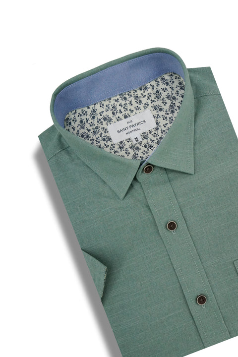 Leeds Linen Blend Short Sleeve Shirt in Mint Green