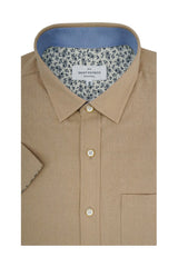 Chemise à manches courtes Tregaron en lin mélangé couleur pêche duveteuse