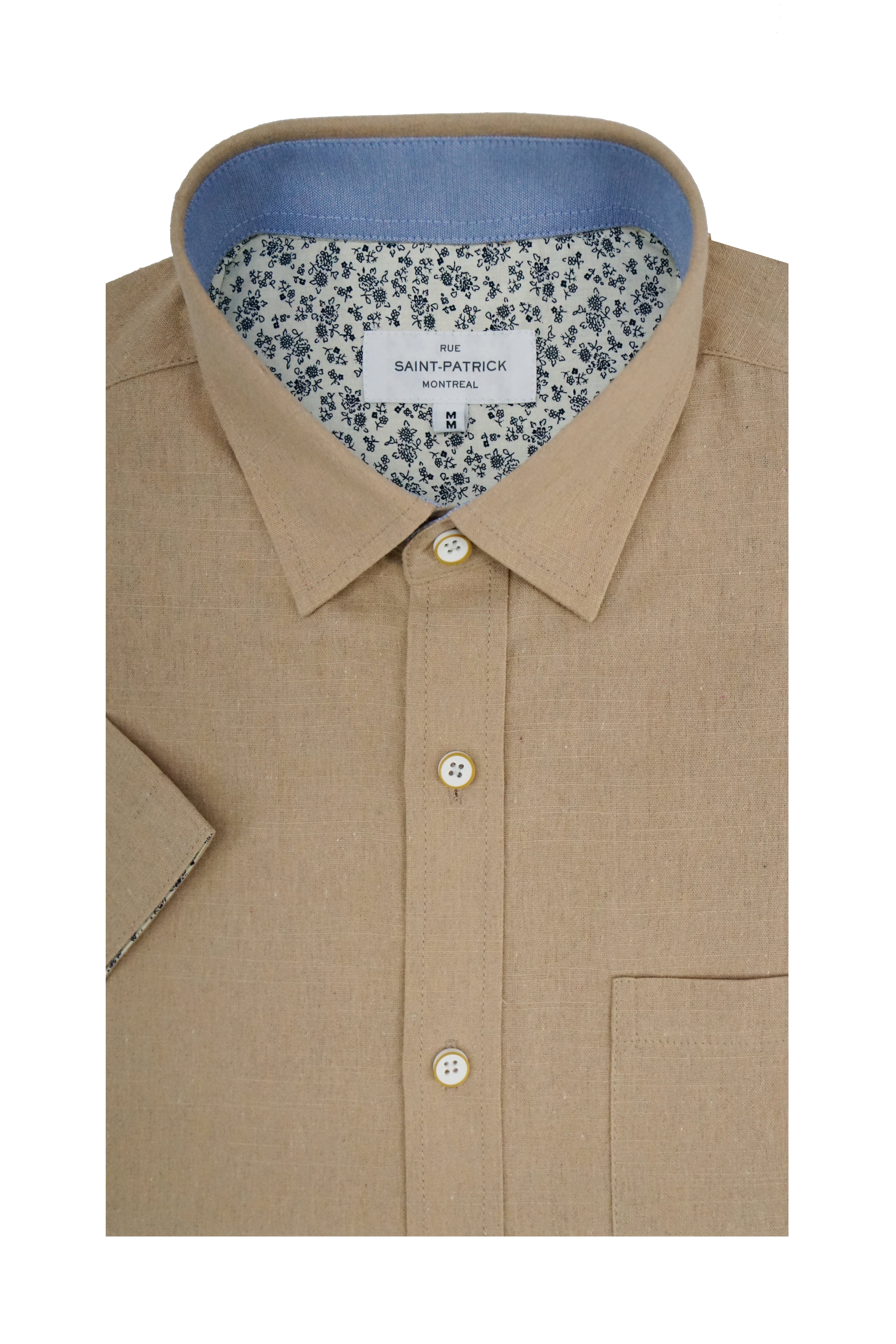 Chemise à manches courtes Tregaron en lin mélangé couleur pêche duveteuse