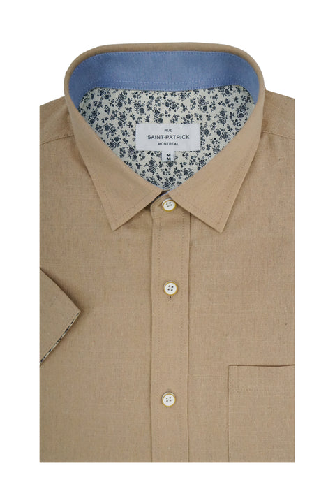 Tregaron Linen Blend Short Sleeve Shirt in Fuzzy Peach