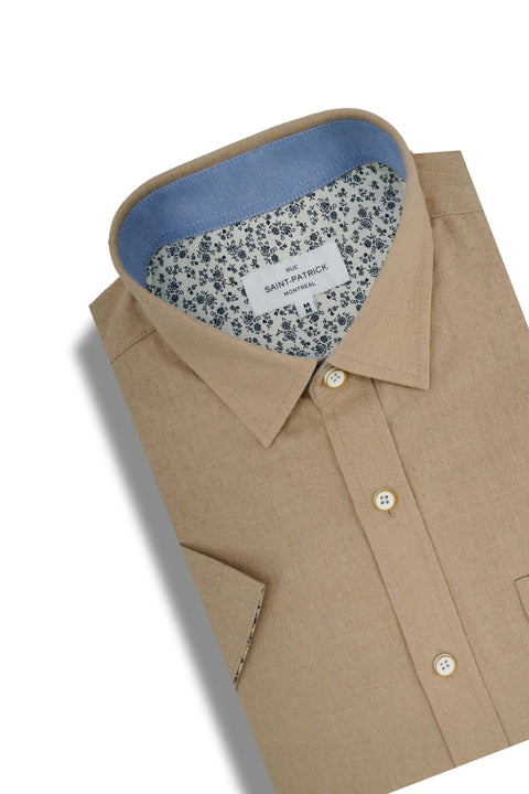 Tregaron Linen Blend Short Sleeve Shirt in Fuzzy Peach