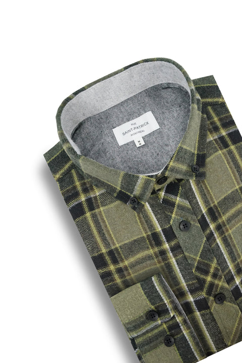 Coleraine Flannel Shirt in Olive and Dark Green