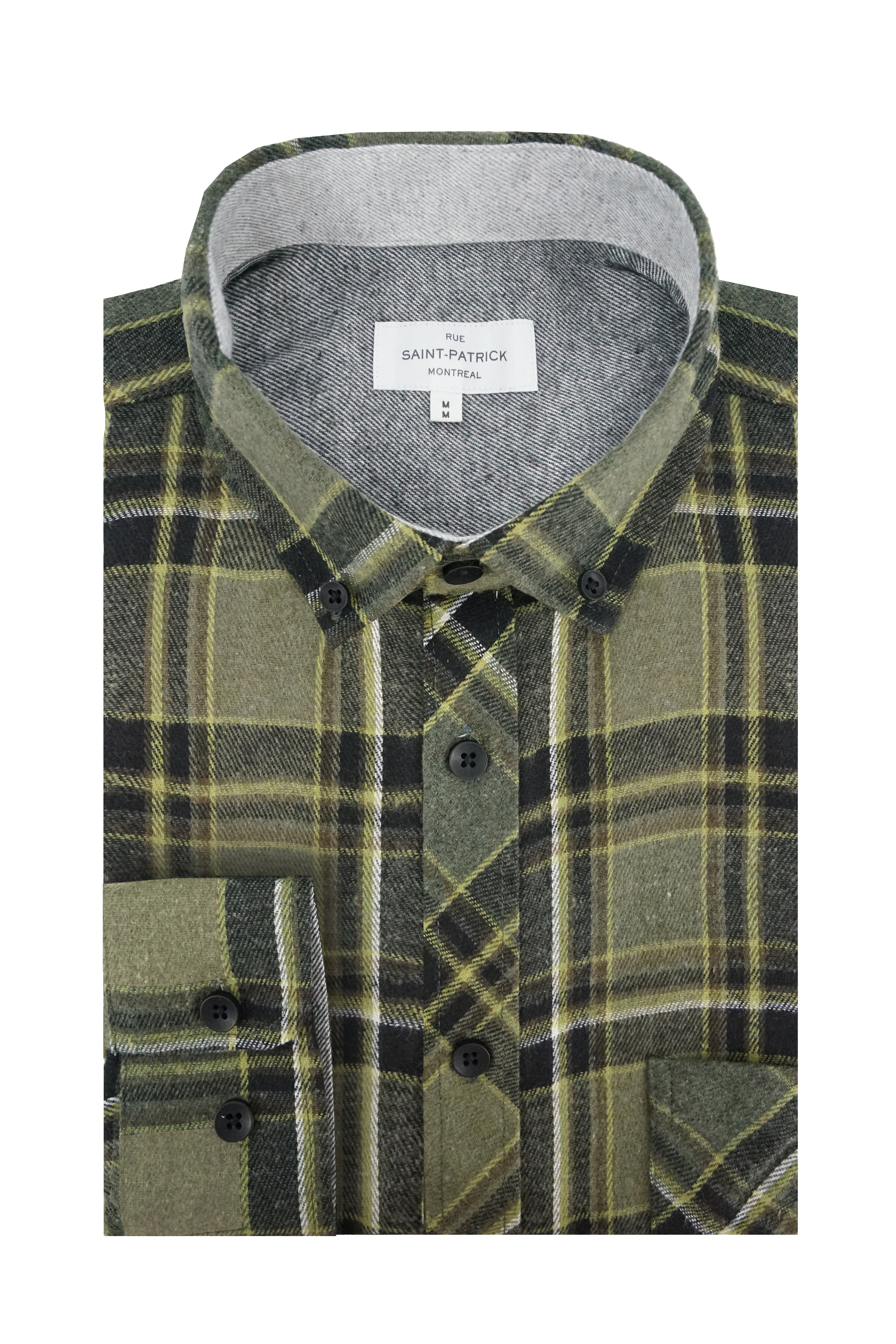Coleraine Flannel Shirt in Olive and Dark Green