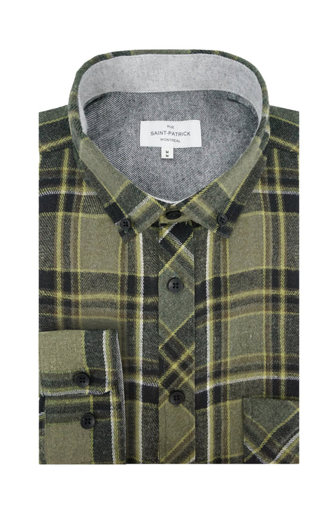Coleraine Flannel Shirt in Olive and Dark Green
