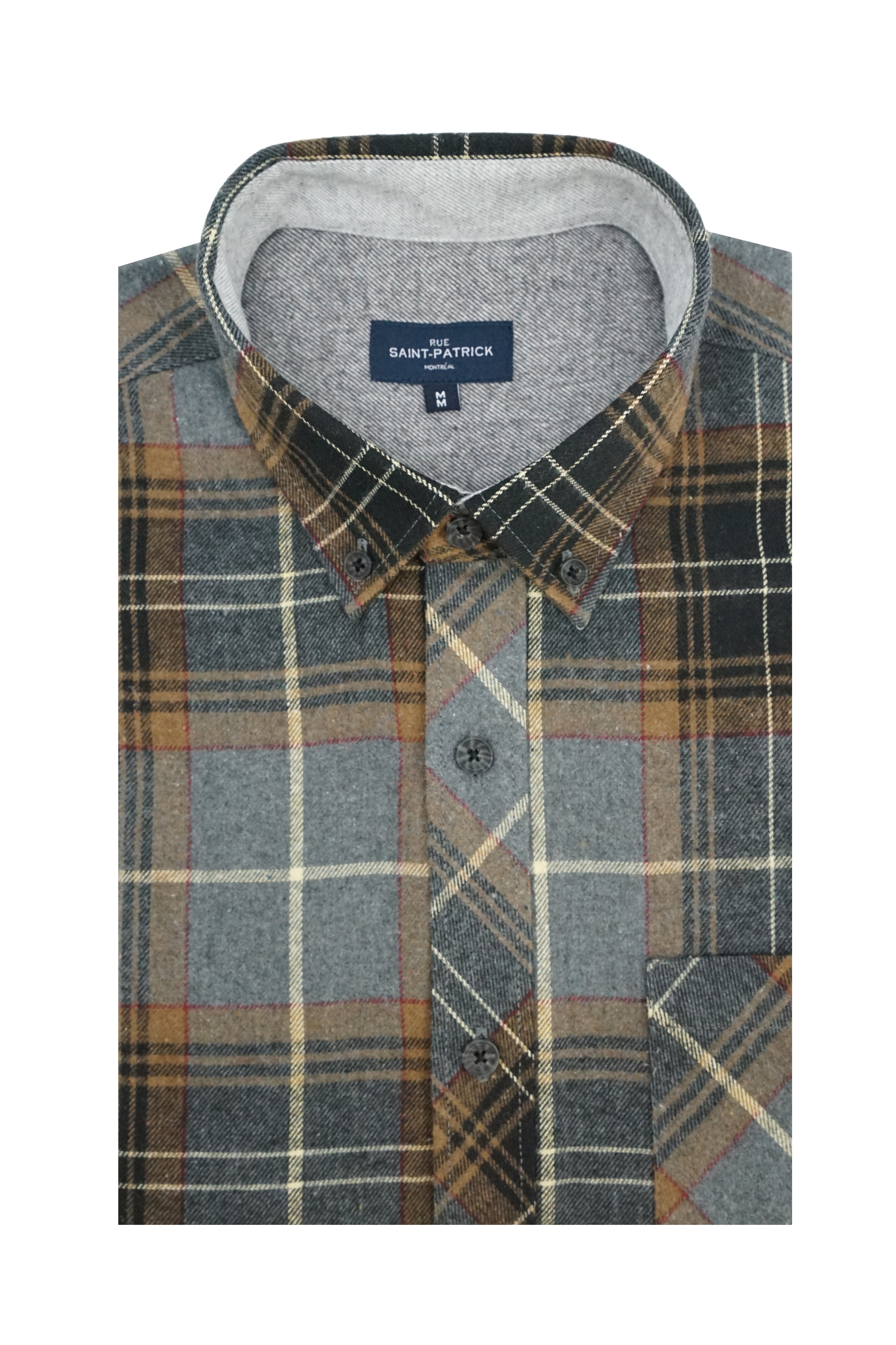Chemise en flanelle Nijmegan en gris, anthracite et caramel
