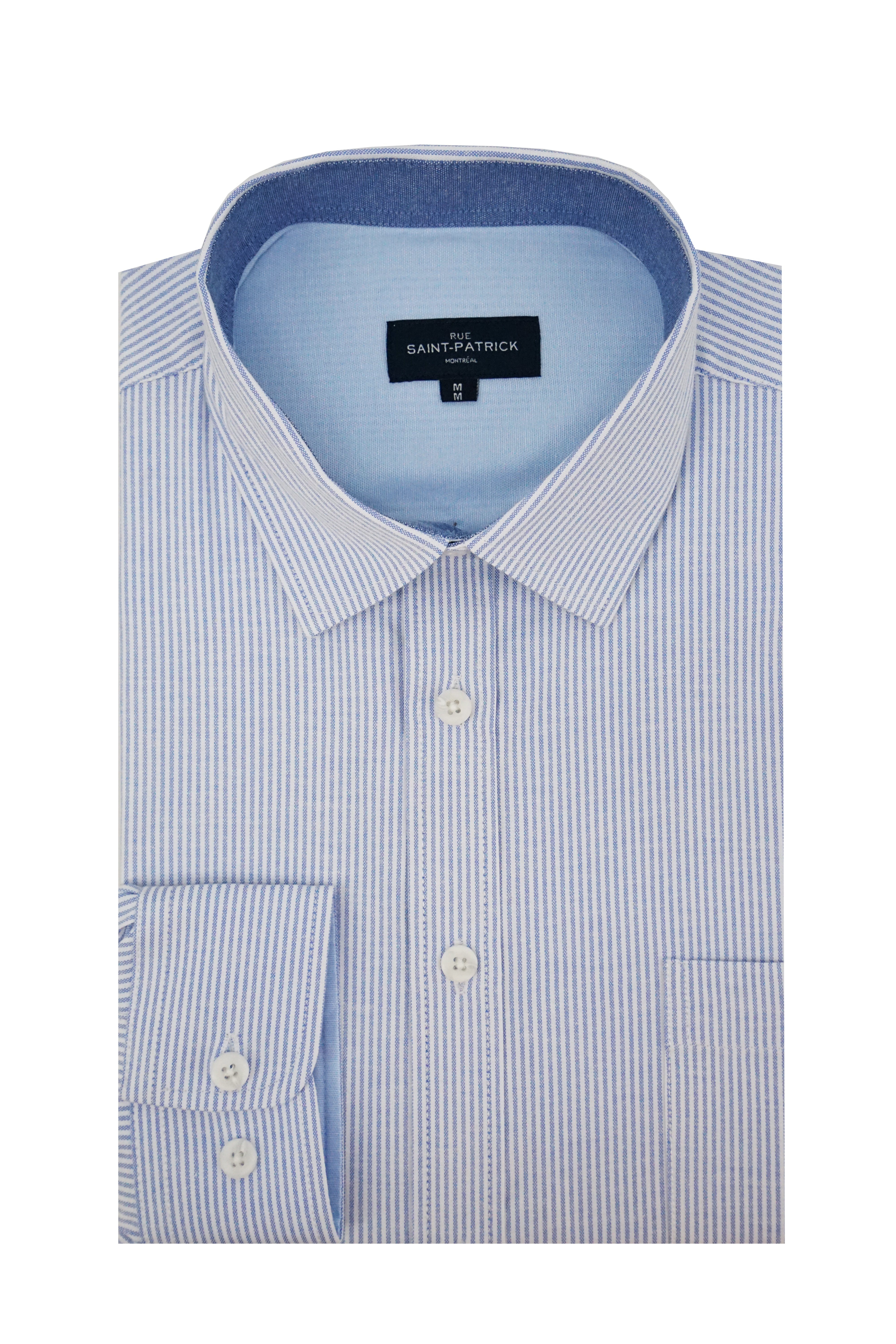 Kensington Striped Stretch Oxford Shirt in Ice Blue and White