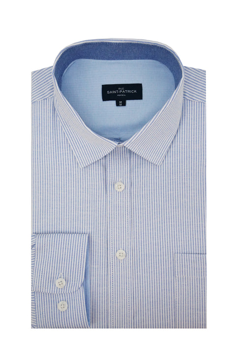 Kensington Striped Stretch Oxford Shirt in Ice Blue and White