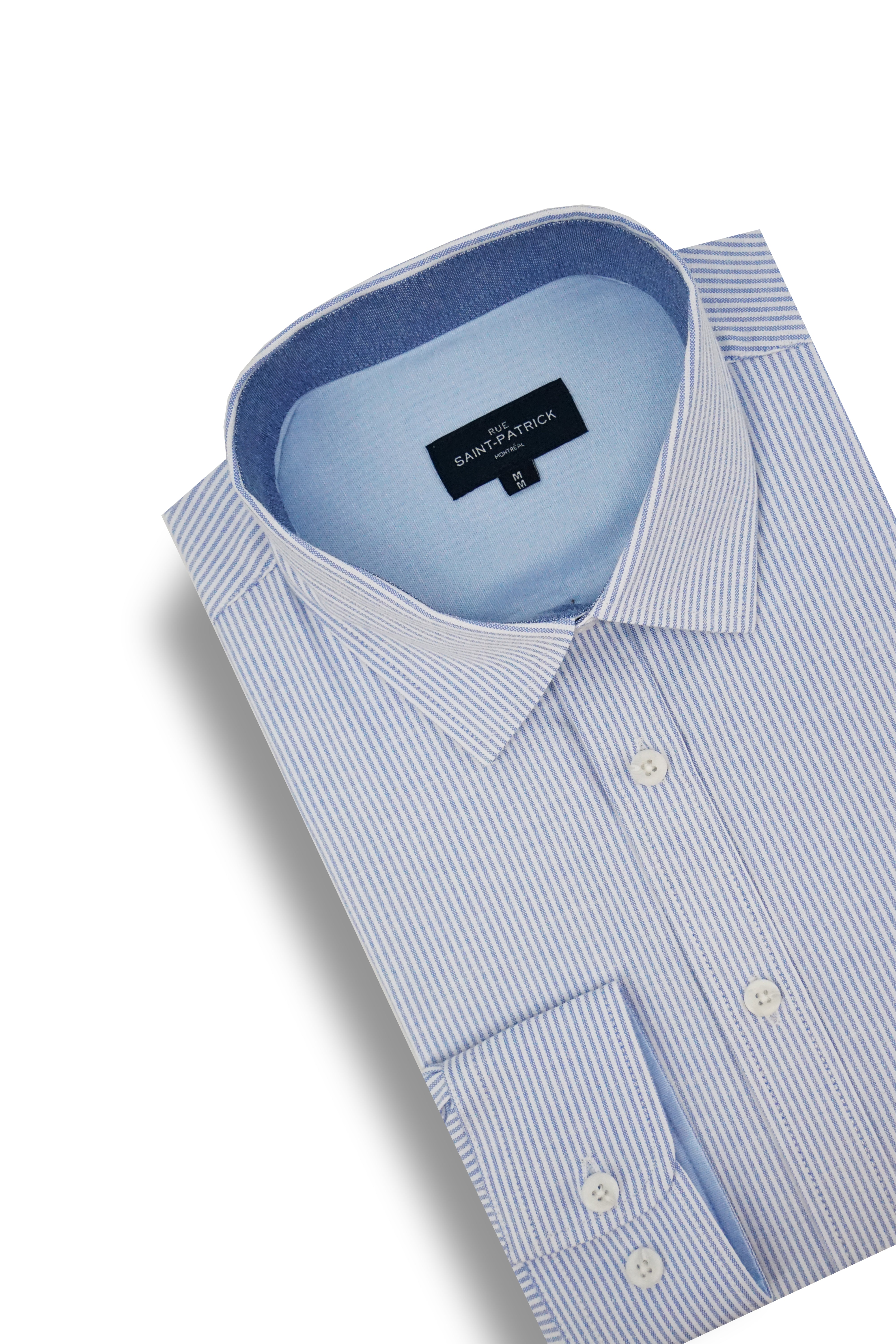 Kensington Striped Stretch Oxford Shirt in Ice Blue and White