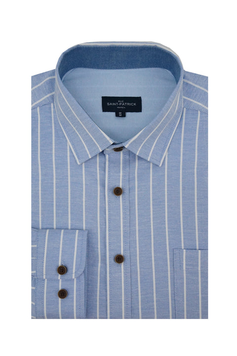 Beauchamp Striped Stretch Oxford Shirt in Aegean Blue and White