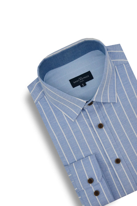 Beauchamp Striped Stretch Oxford Shirt in Aegean Blue and White