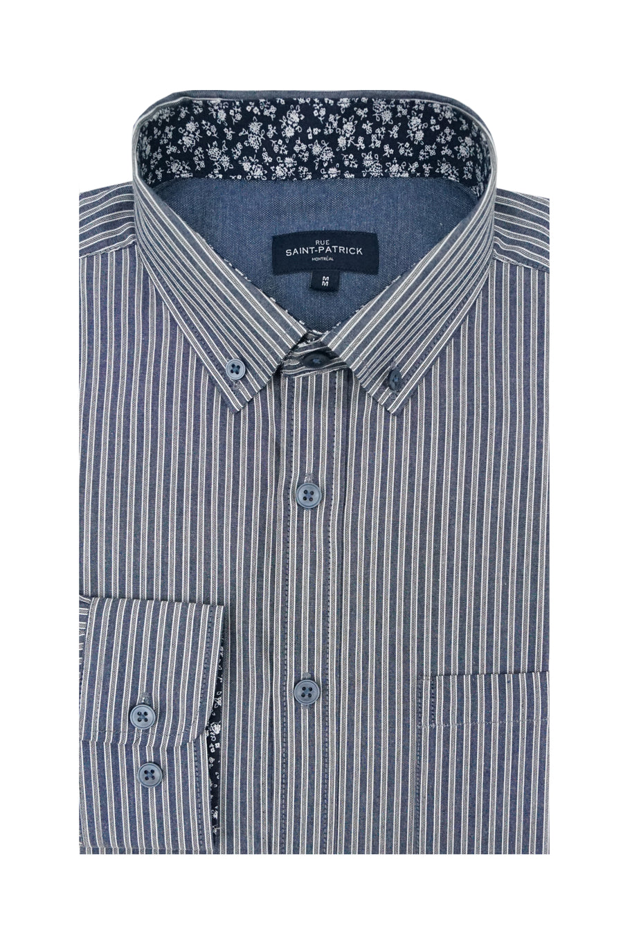 Rosemont Striped Poplin Shirt in Dark Indigo and Grey