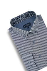 Chemise Rosemont en popeline rayée, coloris indigo foncé et gris