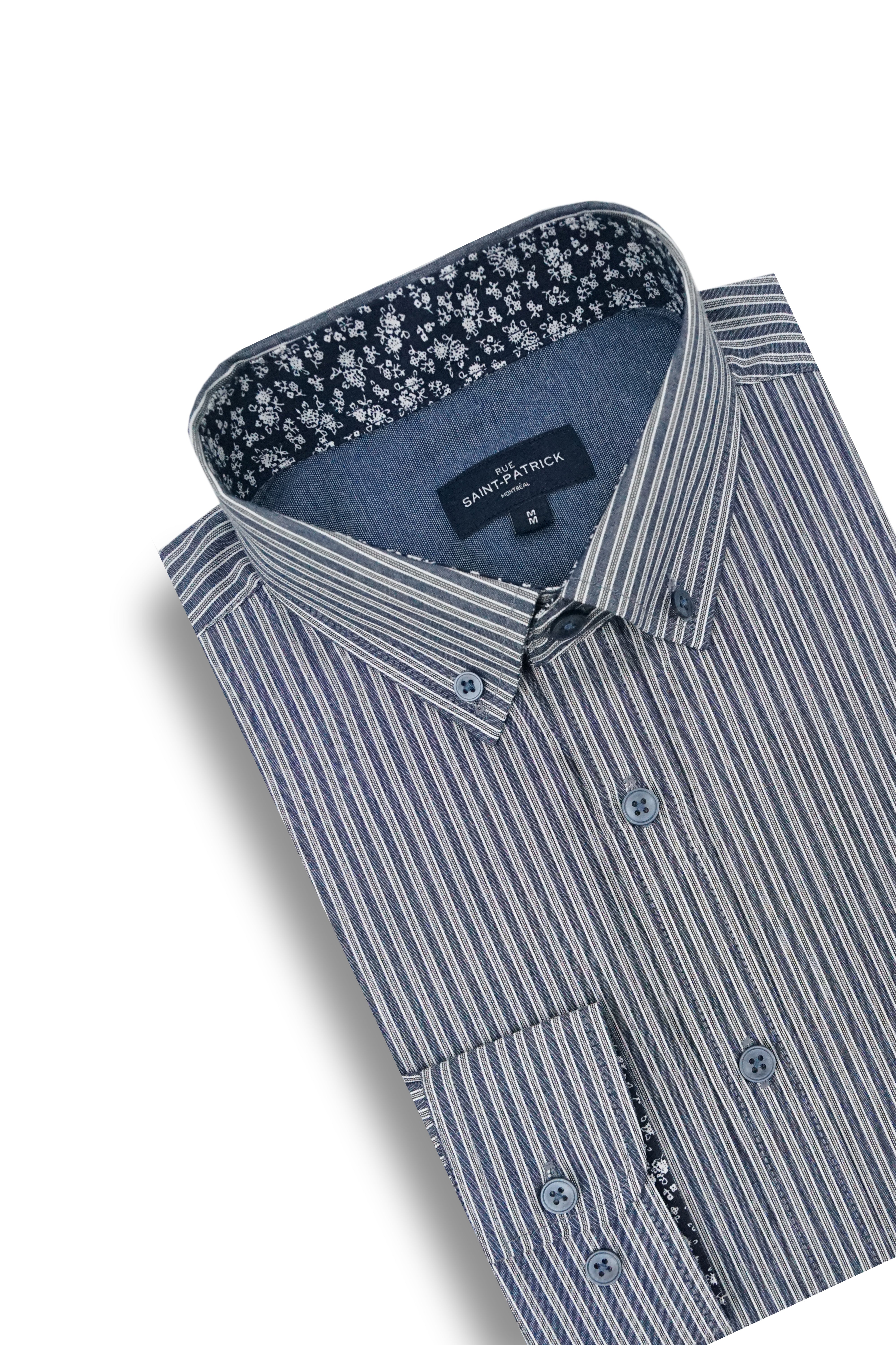 Rosemont Striped Poplin Shirt in Dark Indigo and Grey