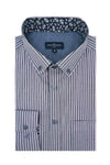 Pelletier Striped Poplin Shirt in Dark Indigo and Mauve
