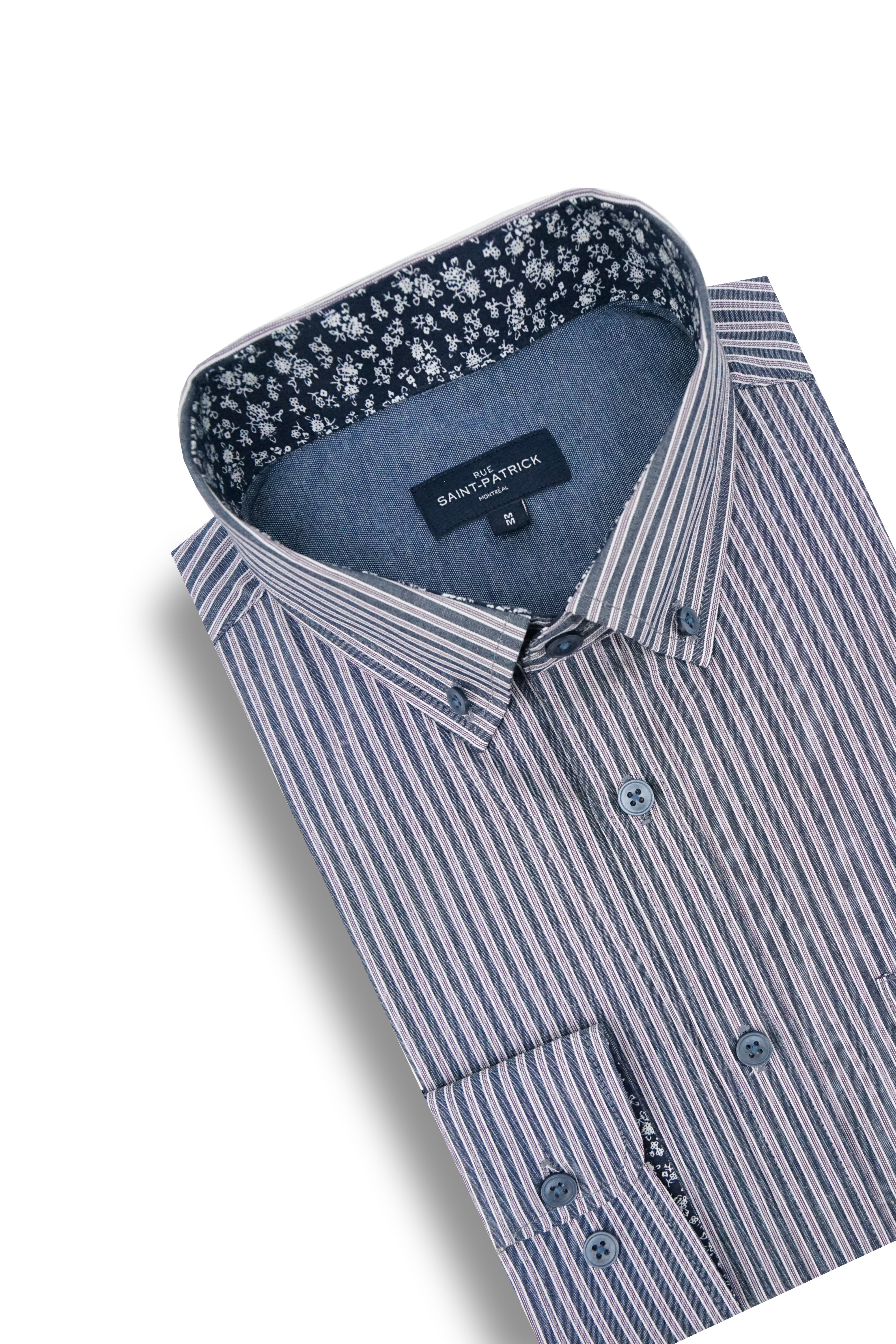 Pelletier Striped Poplin Shirt in Dark Indigo and Mauve