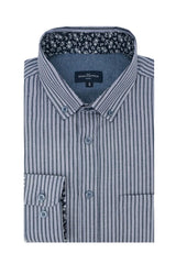 Hochelaga Striped Poplin Shirt in Dark Indigo and Blue