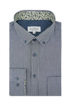 Comtois Striped Poplin Shirt in Silver and Dark Indigo