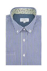 Belvedere Striped Poplin Shirt in Silver and Dark Indigo
