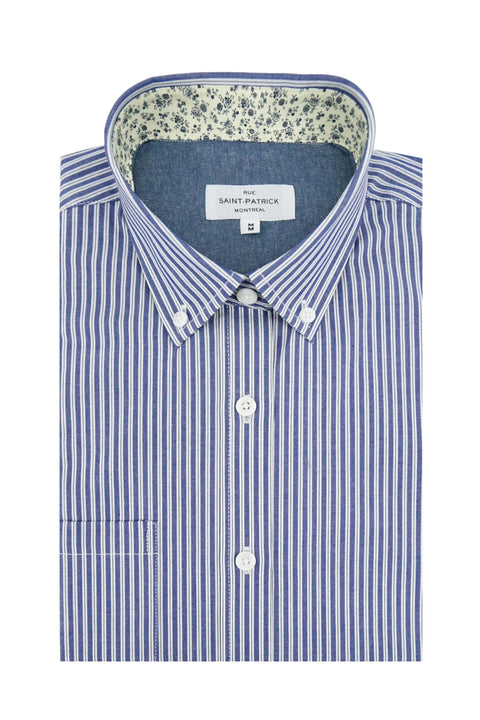 Belvedere Striped Poplin Shirt in Silver and Dark Indigo