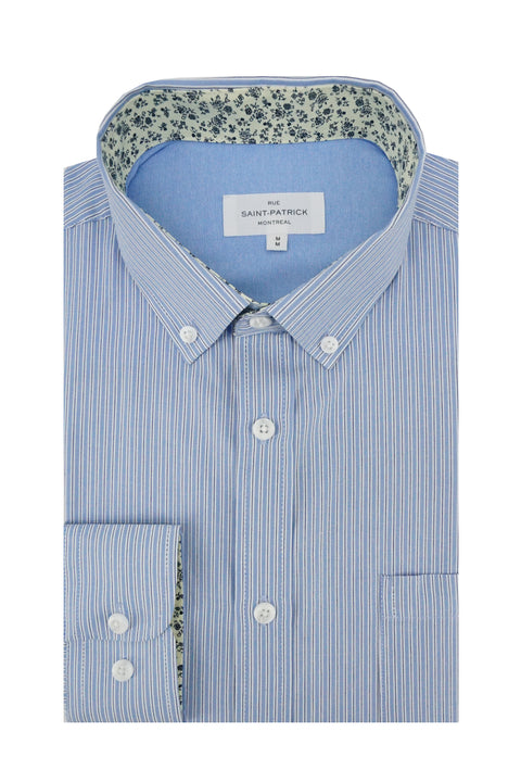 Francoeur Striped Poplin Shirt in Sky Blue and White