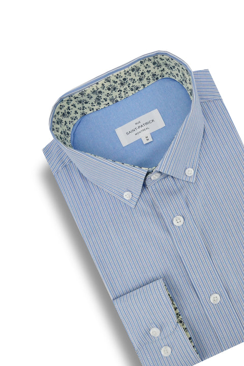 Francoeur Striped Poplin Shirt in Sky Blue and White