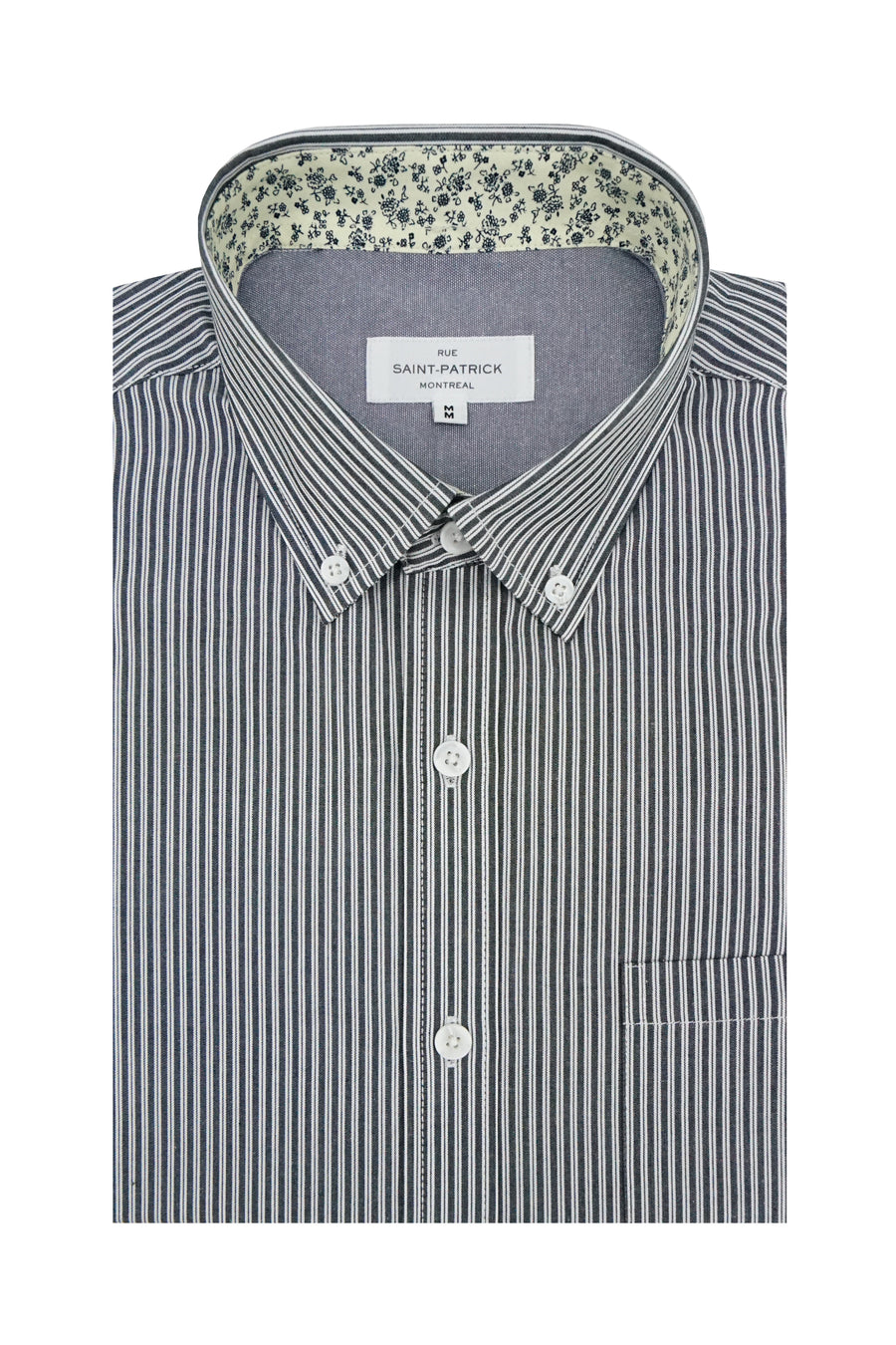 Monaghan Striped Short Sleeve Shirt – Charcoal Grey and White