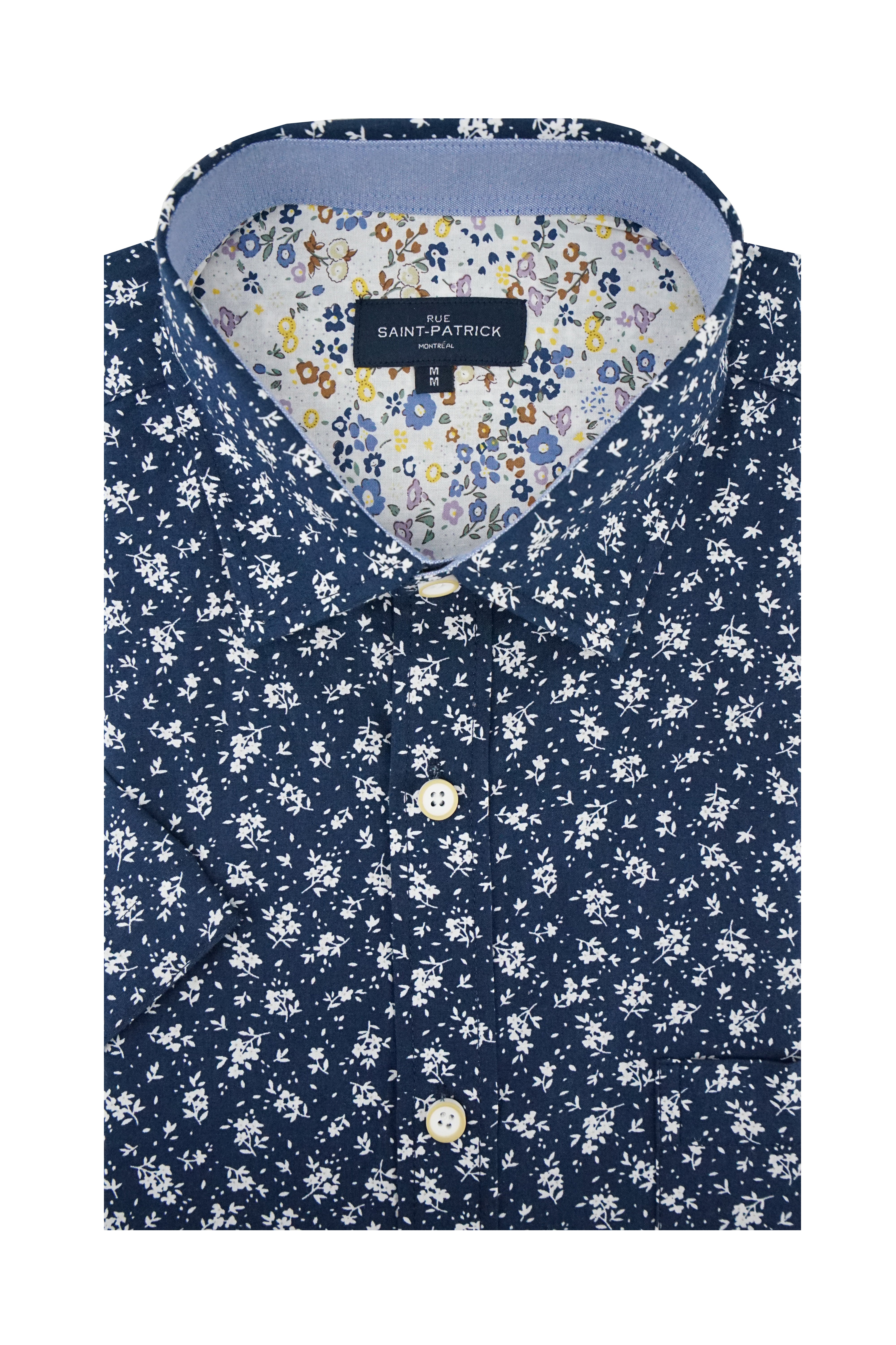 Crosshaven Short Sleeve Floral Poplin Shirt in Navy