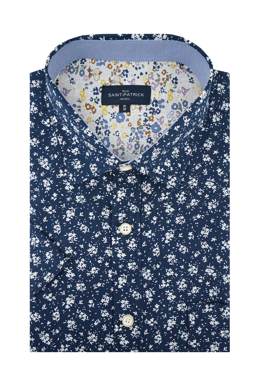Crosshaven Short Sleeve Floral Poplin Shirt in Navy