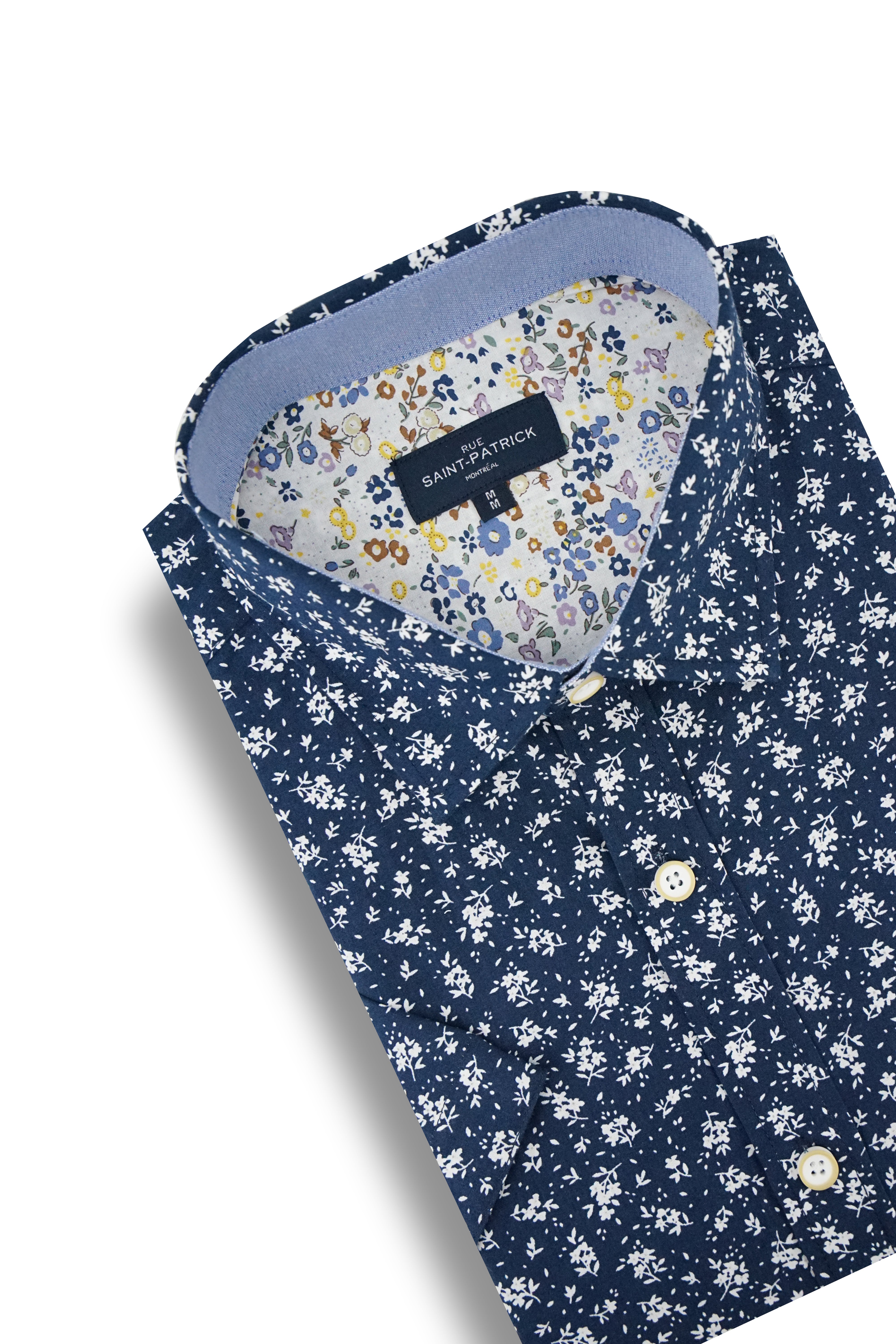 Crosshaven Short Sleeve Floral Poplin Shirt in Navy