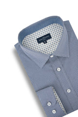Tramore Printed Stretch Poplin Shirt in Navy and White