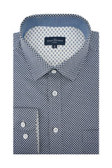 Ballycastle Printed Stretch Poplin Shirt in Navy and White