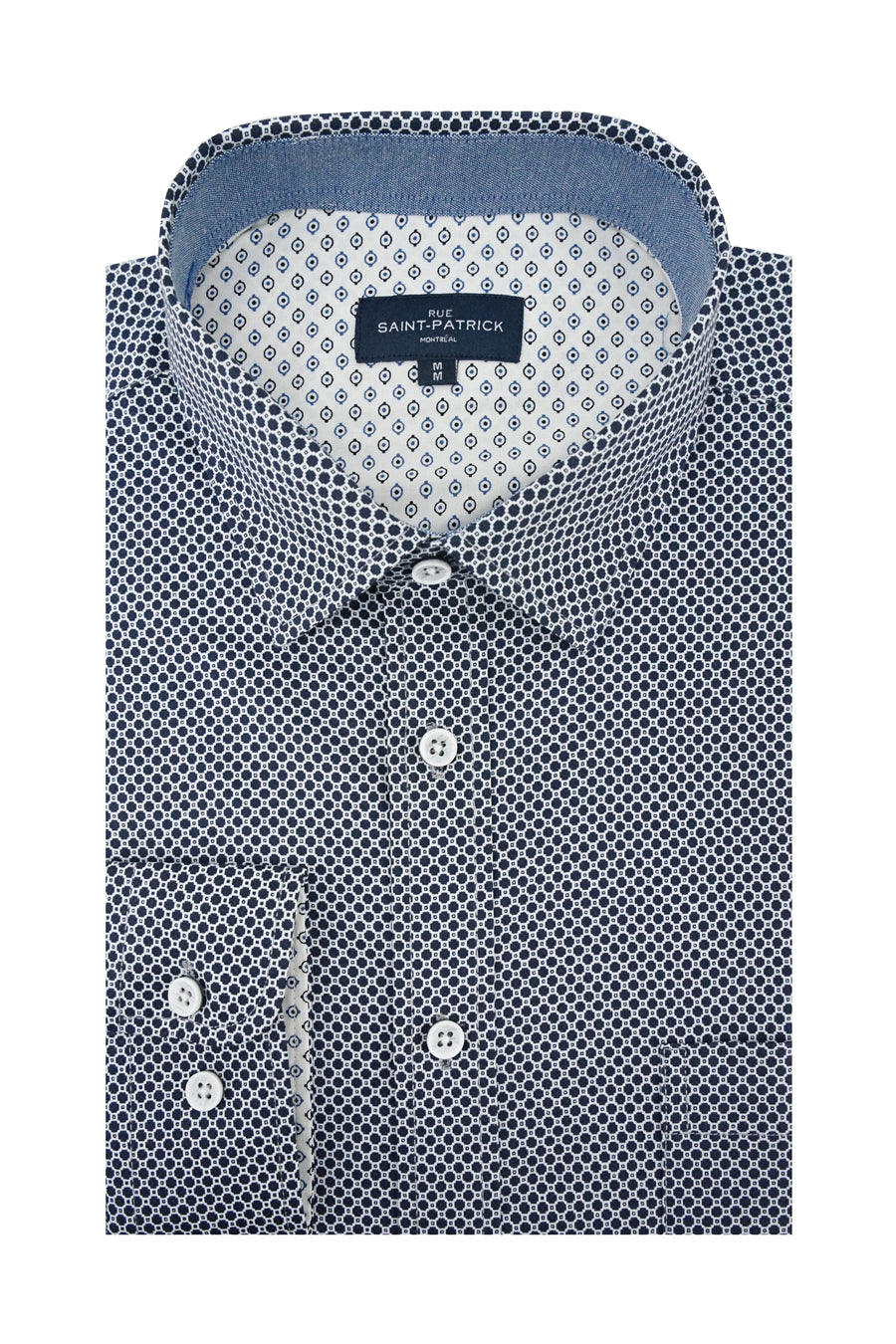 Ballycastle Printed Stretch Poplin Shirt in Navy and White
