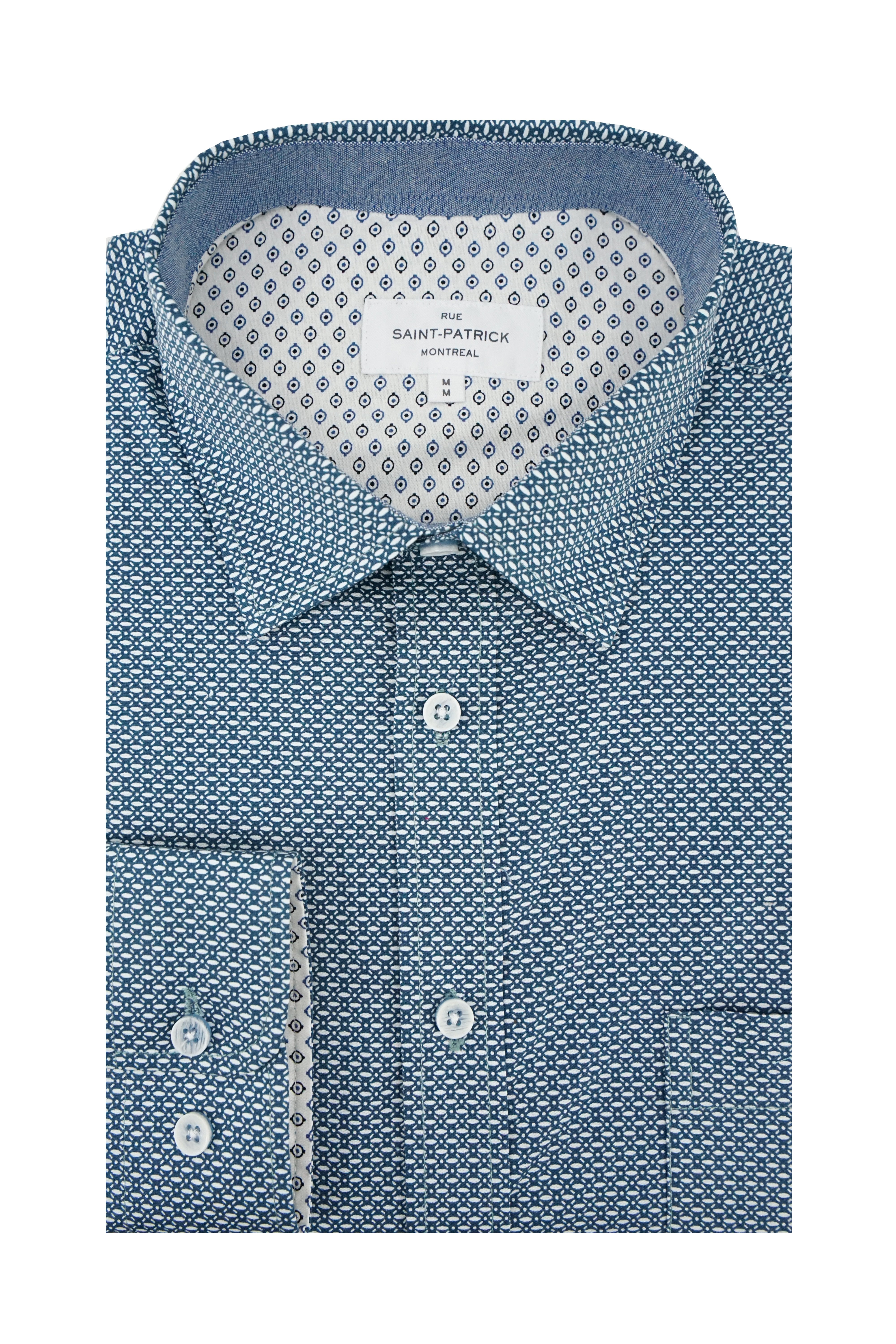 Clifden Printed Stretch Poplin Shirt in Aqua