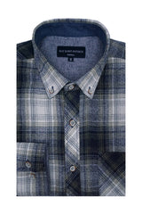Muskoka Plaid Flannel Shirt in Slate Blue and Ivory