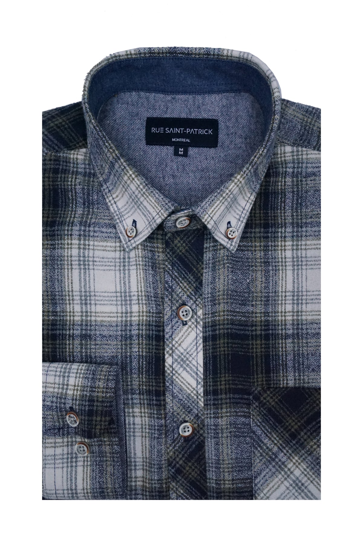 Muskoka Plaid Flannel Shirt in Slate Blue and Ivory