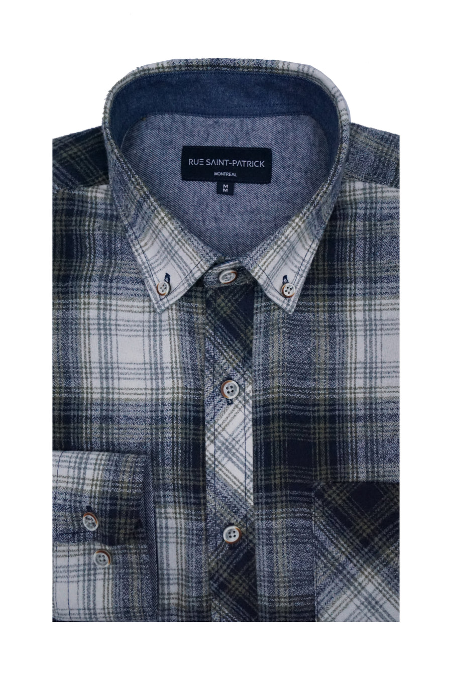 Muskoka Plaid Flannel Shirt in Slate Blue and Ivory