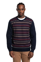 Pull ras du cou en laine mérinos mélangée Fairisle en bleu marine