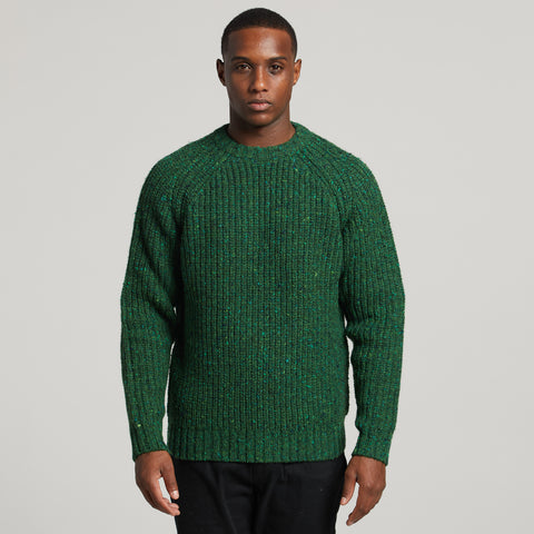 Tipperary Fisherman's Ribbed Crewneck Sweater in Valley Green