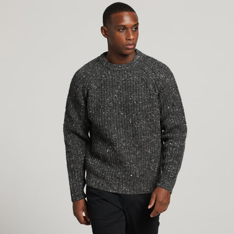 Tipperary Fisherman's Ribbed Crewneck Sweater in Charcoal