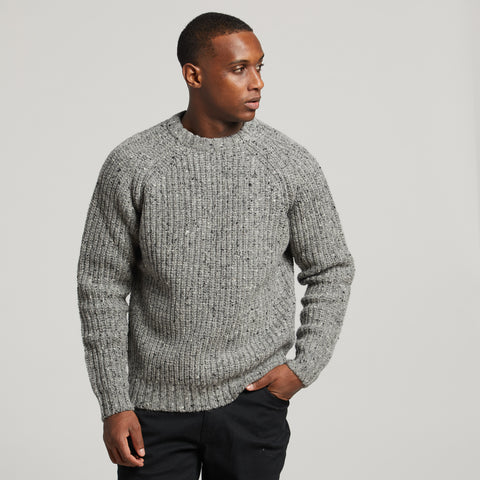 Tipperary Fisherman's Ribbed Crewneck Sweater in Granite Grey