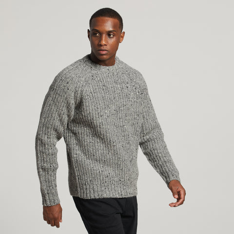 Tipperary Fisherman's Ribbed Crewneck Sweater in Granite Grey
